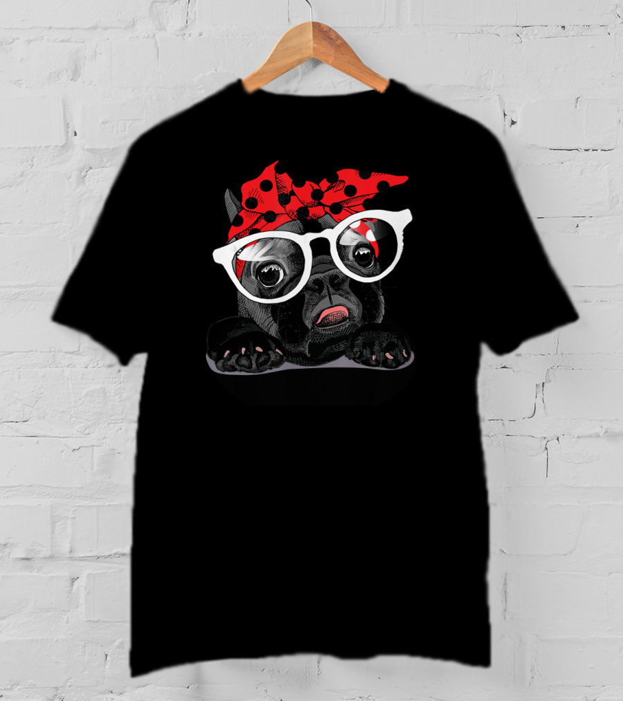 French Bulldog With Polka Dot Headband And Glasses T-Shirt