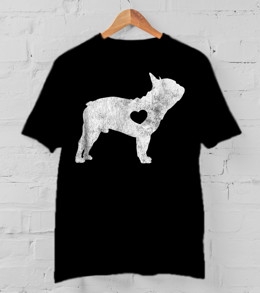 French Bulldog Love Heart Silhouette Frenchie T-Shirt