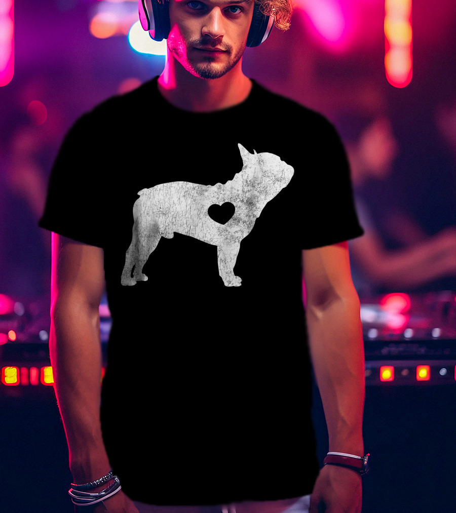 French Bulldog Love Heart Silhouette Frenchie T-Shirt