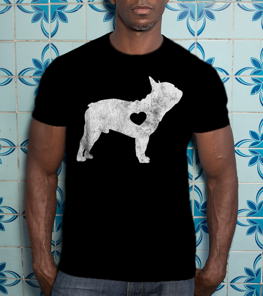 French Bulldog Love Heart Silhouette Frenchie T-Shirt