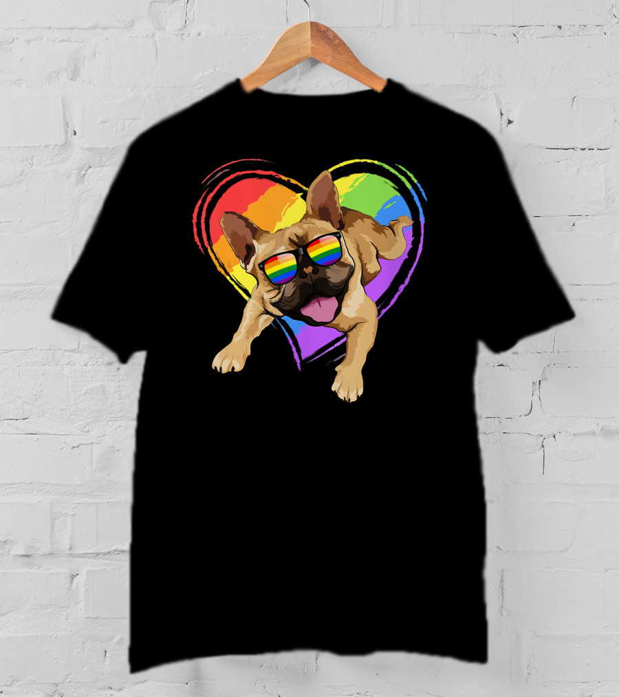 French Bulldog Rainbow Heart Pride LGB T-Shirt
