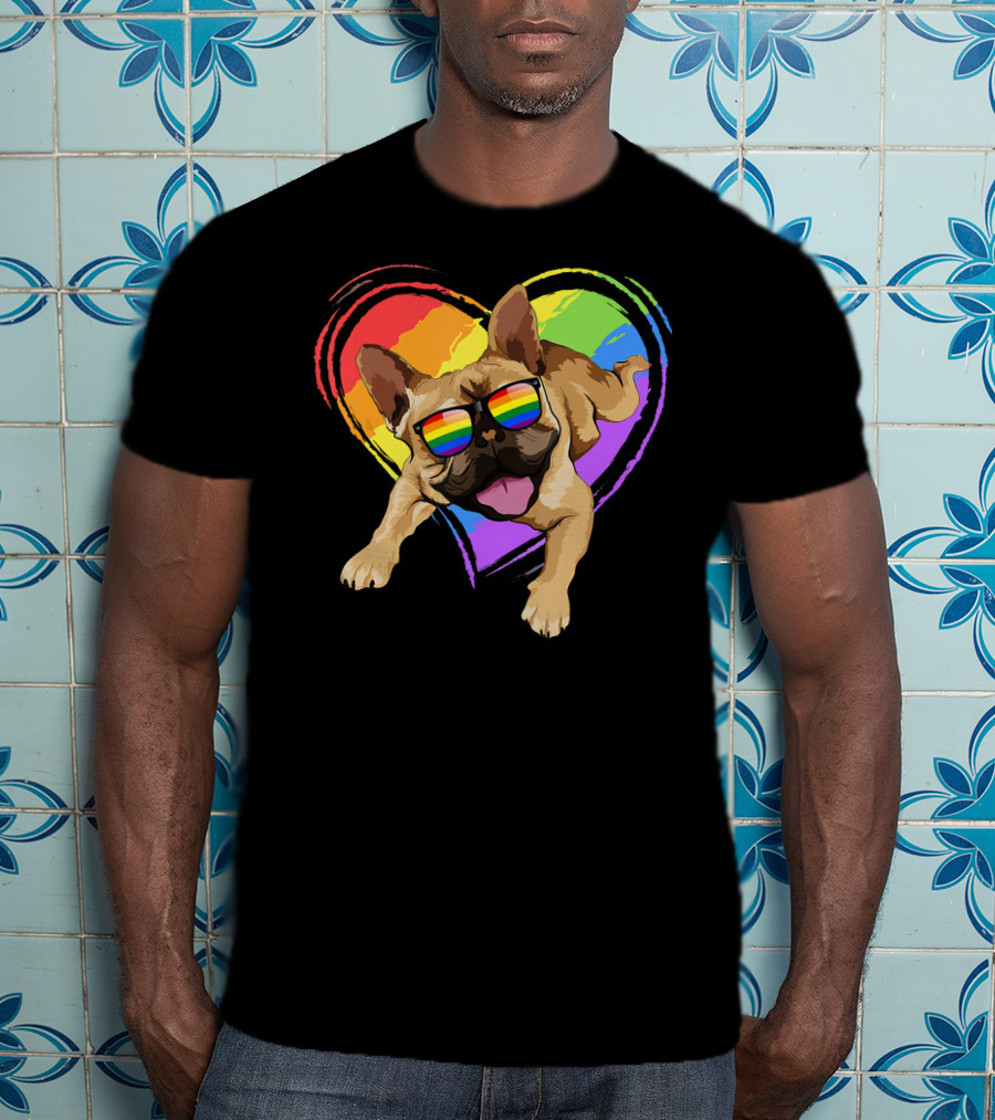 French Bulldog Rainbow Heart Pride LGB T-Shirt