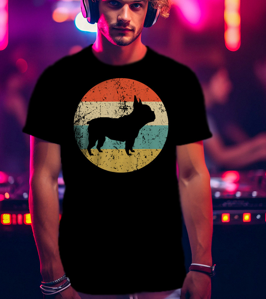 French Bulldog Silhouette Retro Circle T-Shirt
