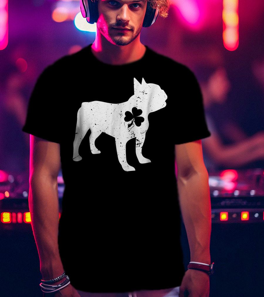 French Bulldog With Shamrock For St Patrick's Day T-Shirt