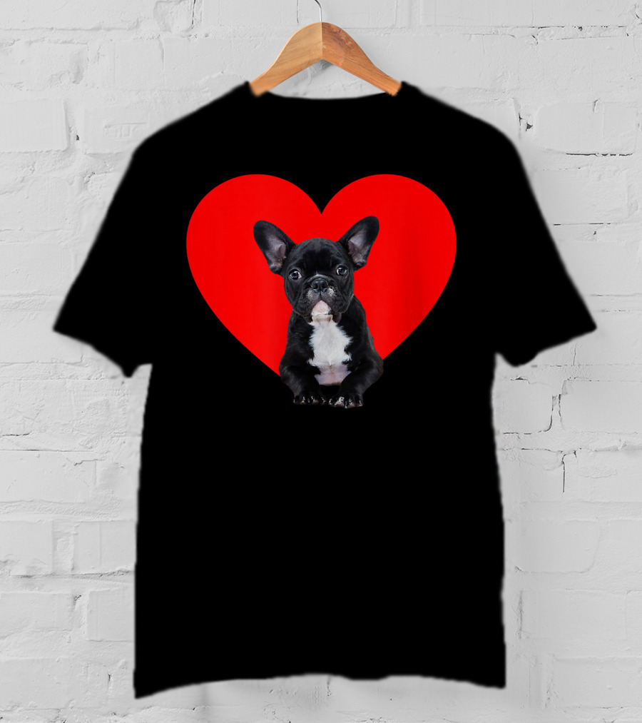 French Bulldog Puppy Inside Red Heart Shape T-Shirt