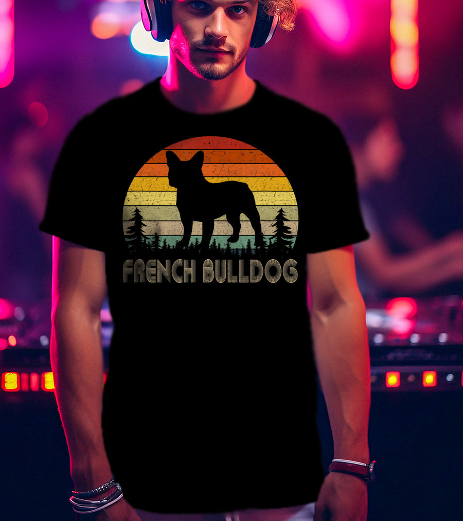French Bulldog Vintage Dog 70's Retro Sunset T-Shirt