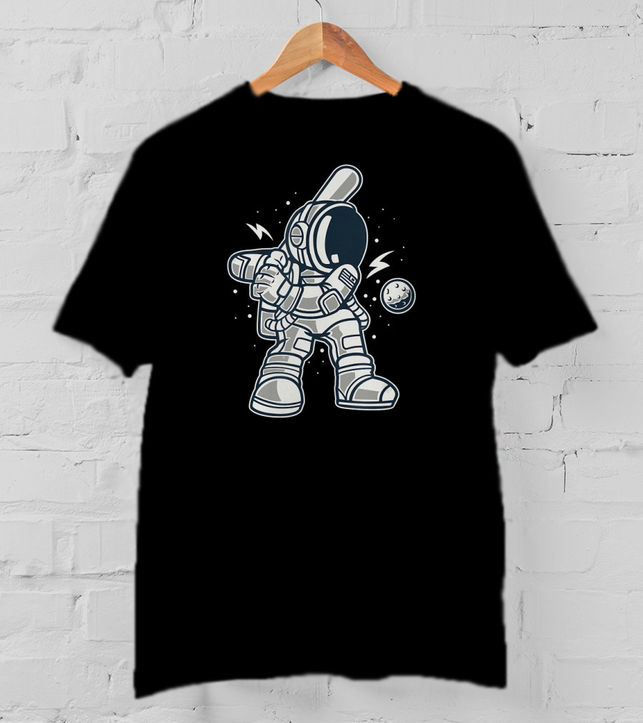 Funny Astronaut Playing Baseball In Space Galaxy T-Shirt