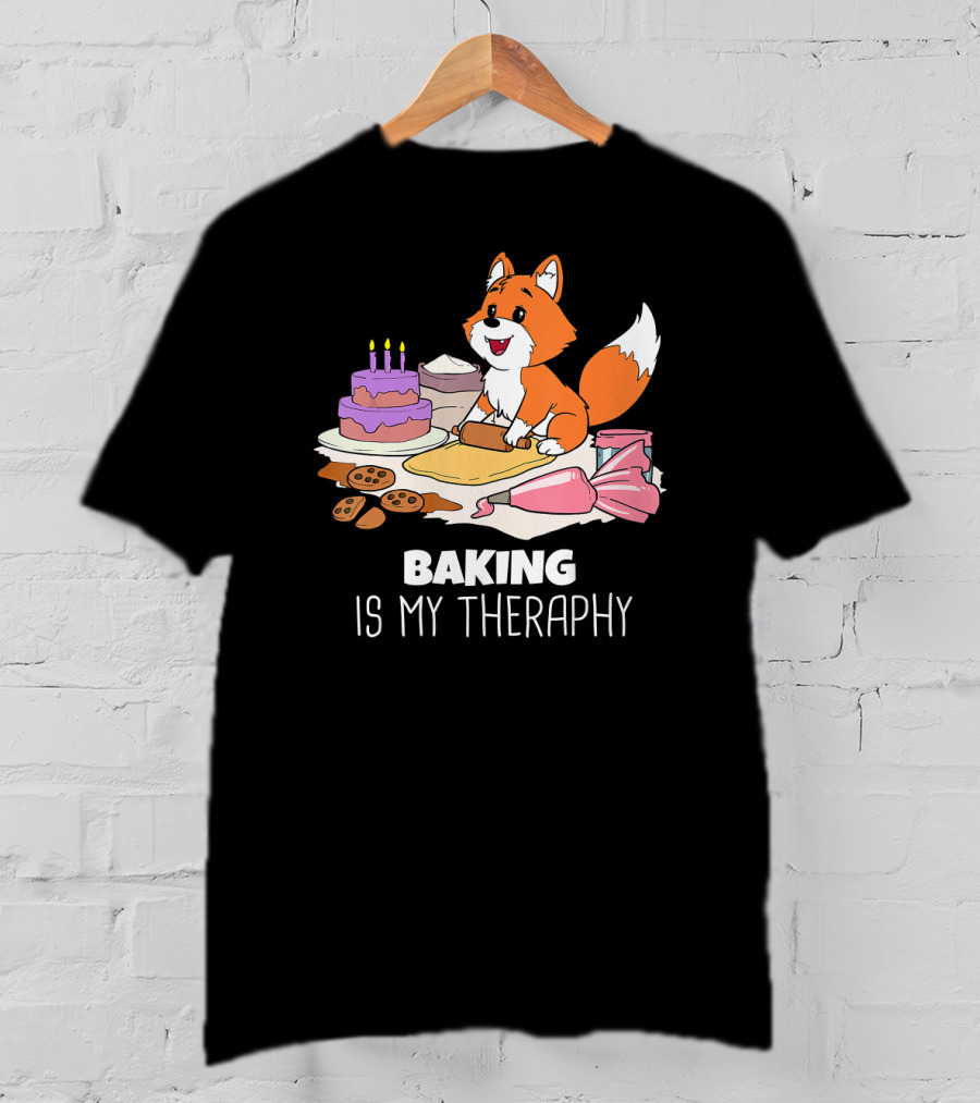 Funny Fox Baking Is My Therapy Doug T-Shirt