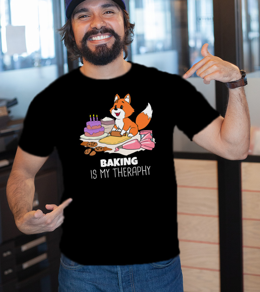 Funny Fox Baking Is My Therapy Doug T-Shirt