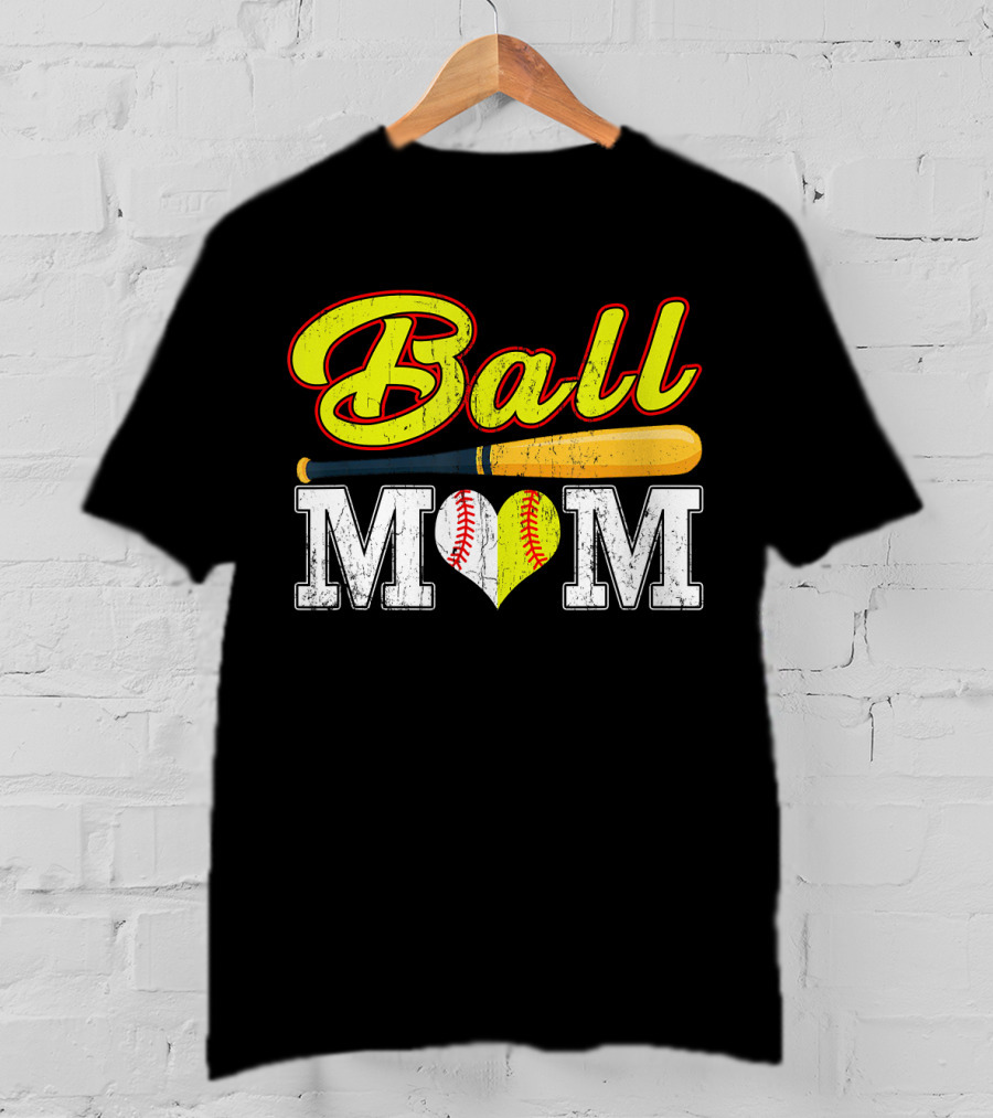 Ball Mom Softball Baseball Heart Bat T-Shirt