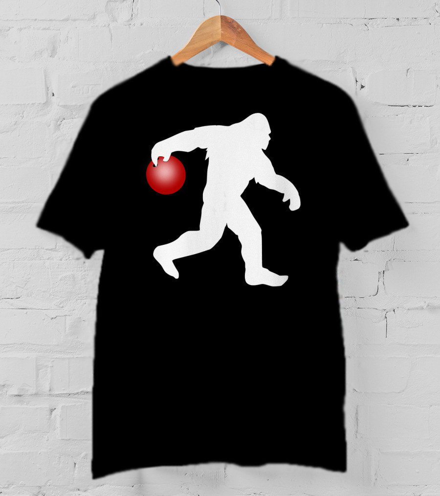 Bigfoot Bowling Silhouette With Red Bowling Ball T-Shirt
