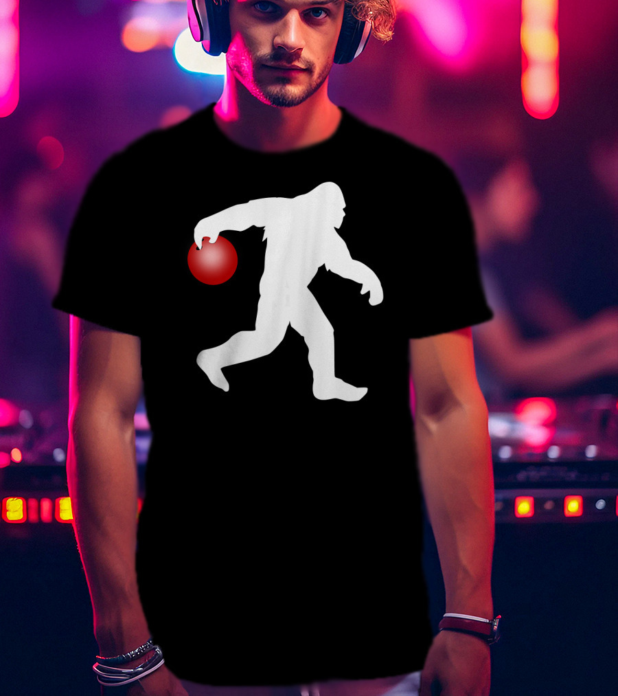 Bigfoot Bowling Silhouette With Red Bowling Ball T-Shirt