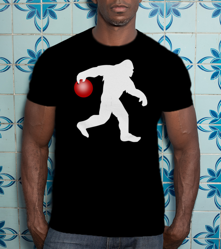 Bigfoot Bowling Silhouette With Red Bowling Ball T-Shirt