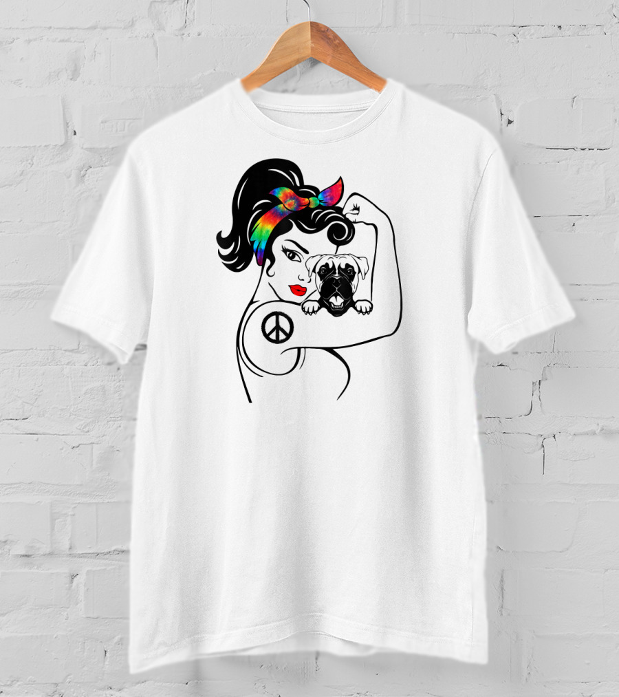 Peace Symbol Hippie Boxer Mom And Dog Lovers Retro T-Shirt