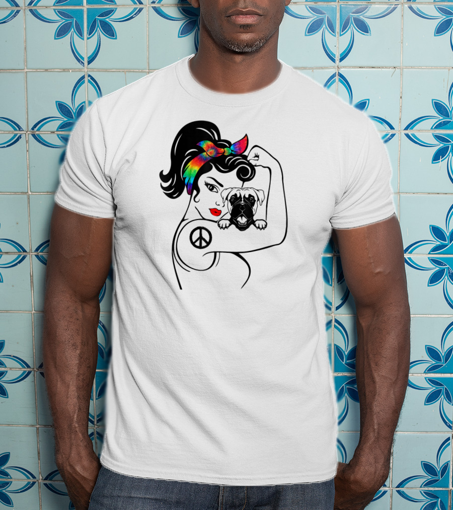 Peace Symbol Hippie Boxer Mom And Dog Lovers Retro T-Shirt