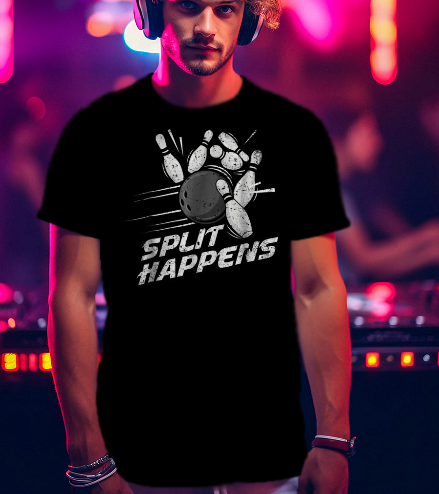 Split Happens Distressed Bowling Humor T-Shirt