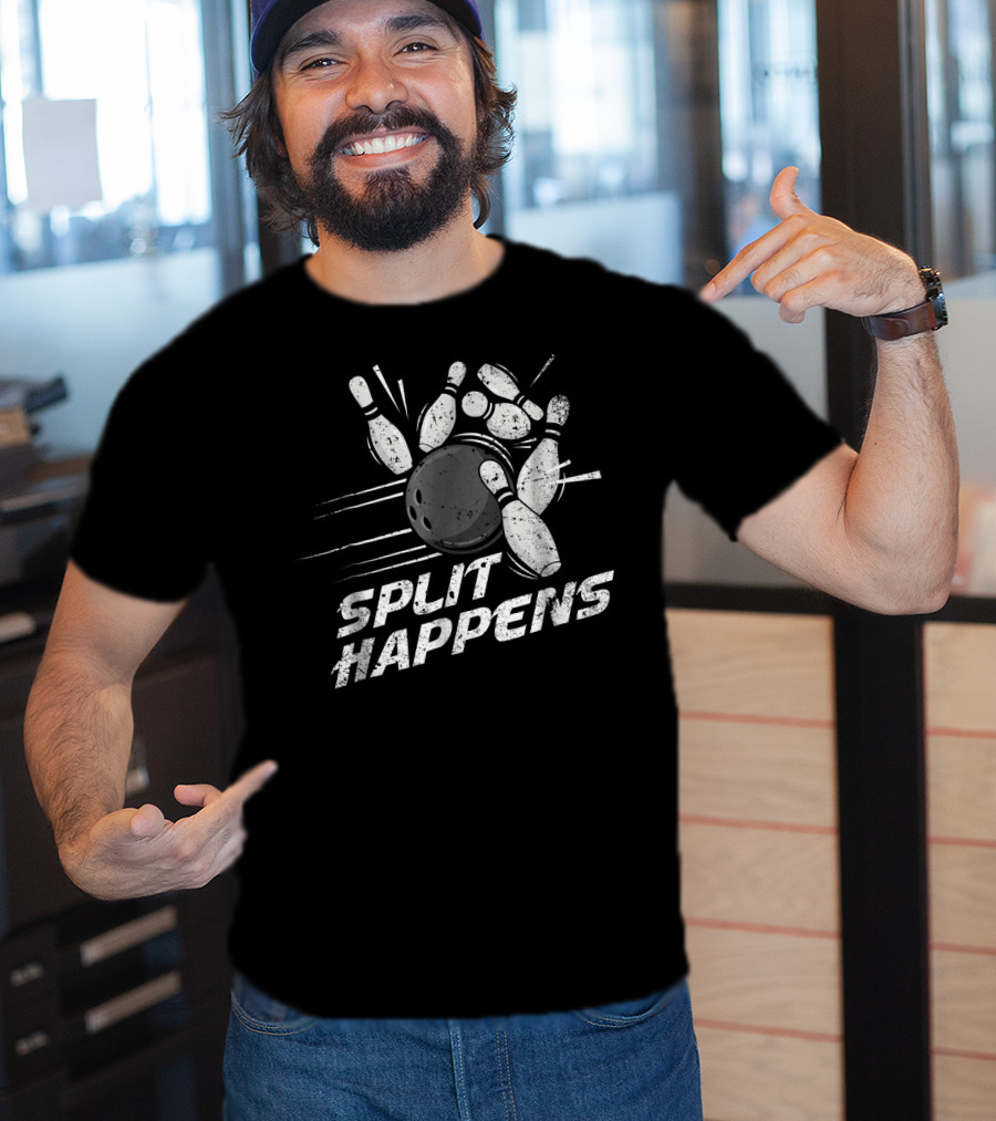 Split Happens Distressed Bowling Humor T-Shirt