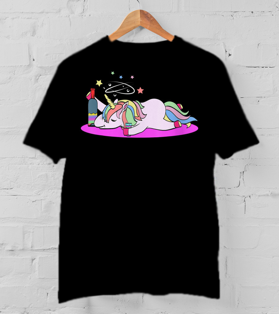 Funny Drunken Unicorn Rainbow Wine Party T-Shirt