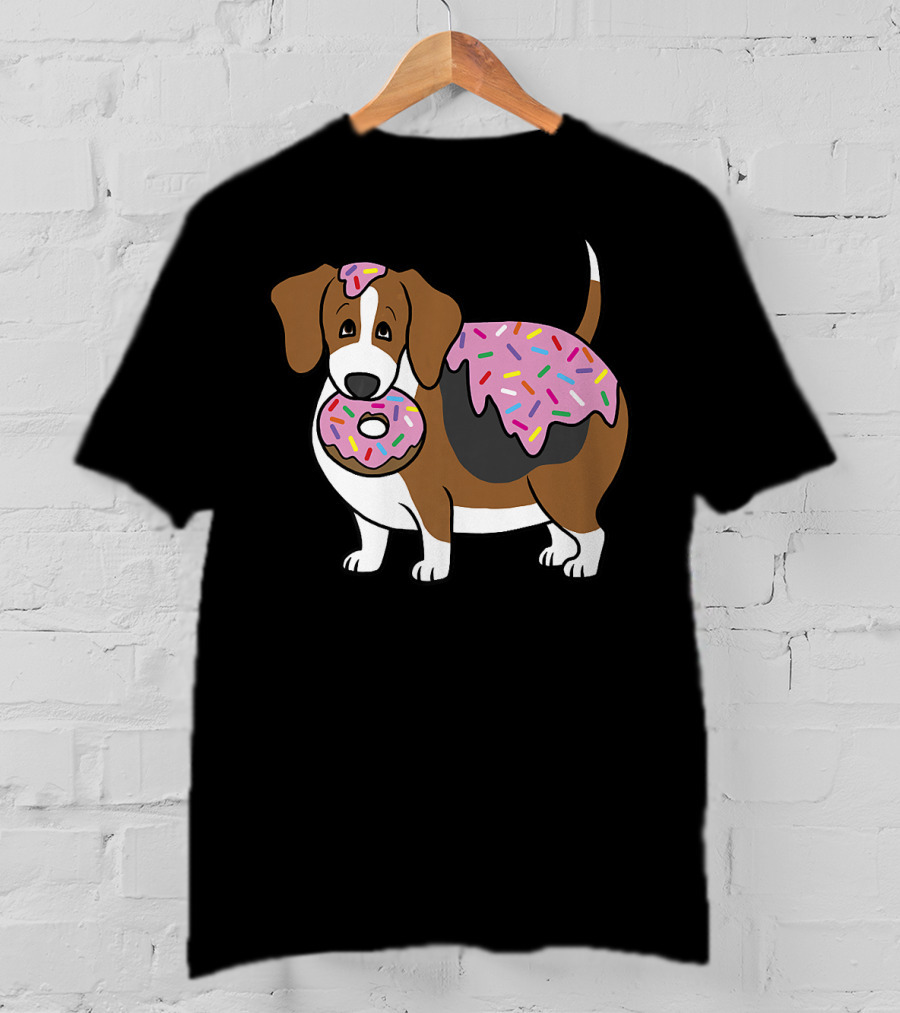 Funny Fat Beagle With Sprinkle Doughnut Sweet Treat T-Shirt