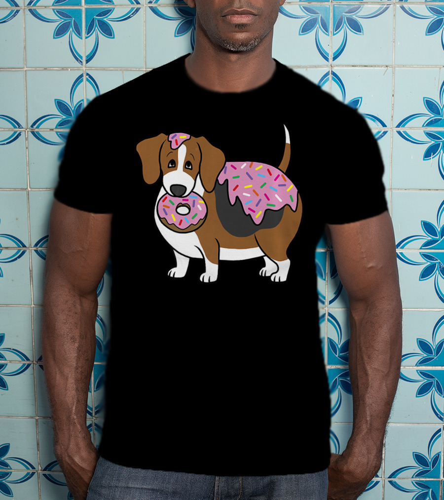Funny Fat Beagle With Sprinkle Doughnut Sweet Treat T-Shirt