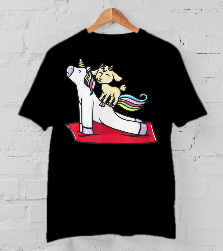 Goat Balancing On Yoga Unicorn Rainbow Mane T-Shirt
