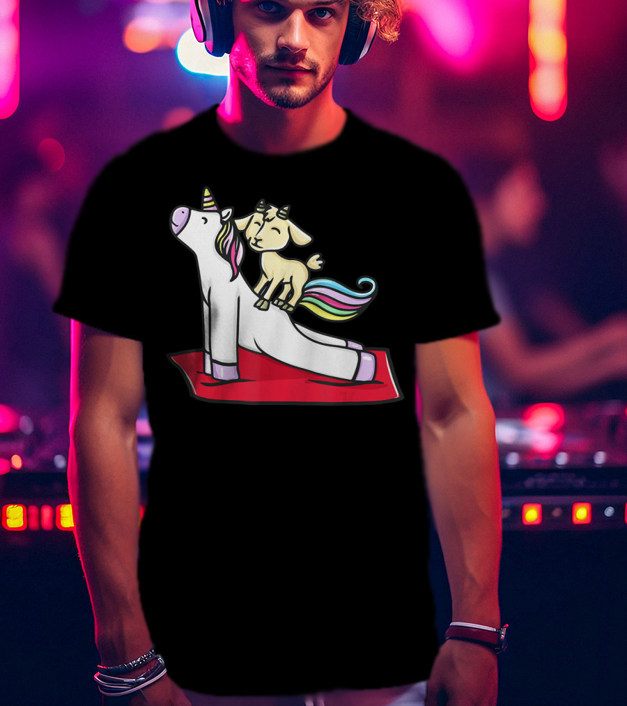 Goat Balancing On Yoga Unicorn Rainbow Mane T-Shirt