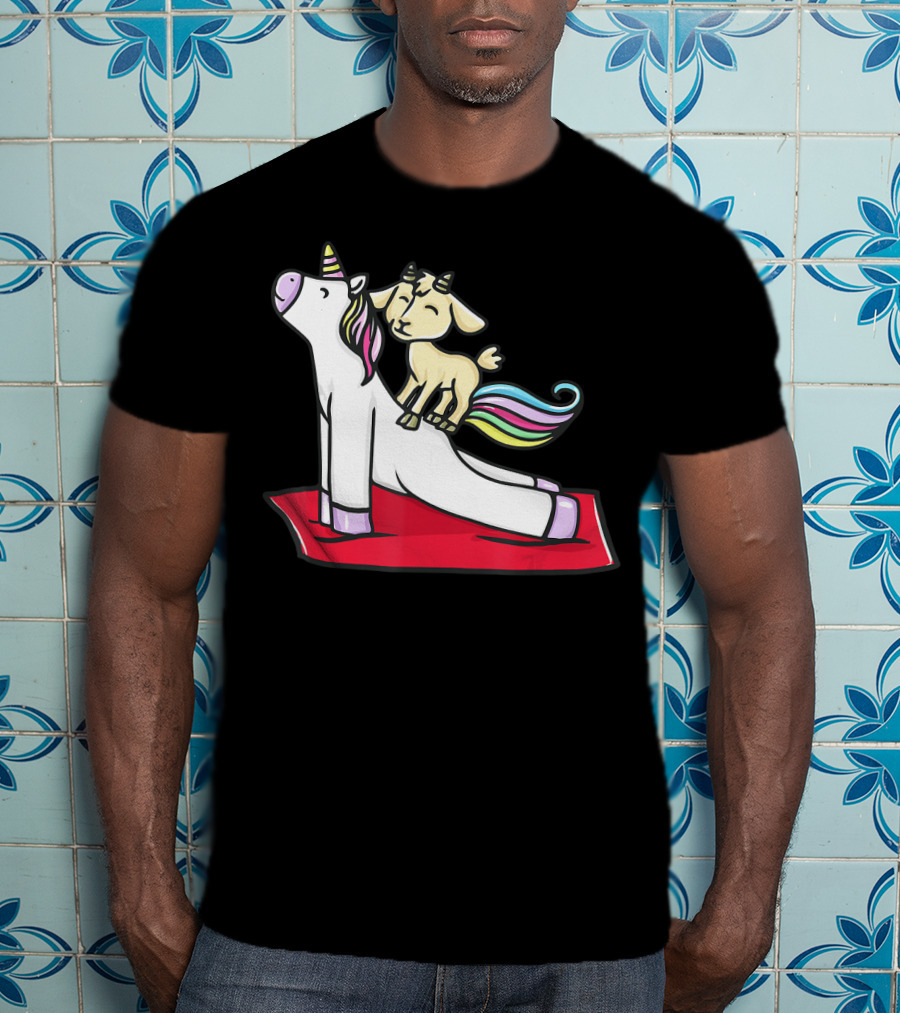 Goat Balancing On Yoga Unicorn Rainbow Mane T-Shirt