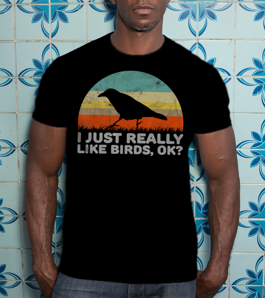I Just Really Like Birds OK Retro Sunset Bird T-Shirt