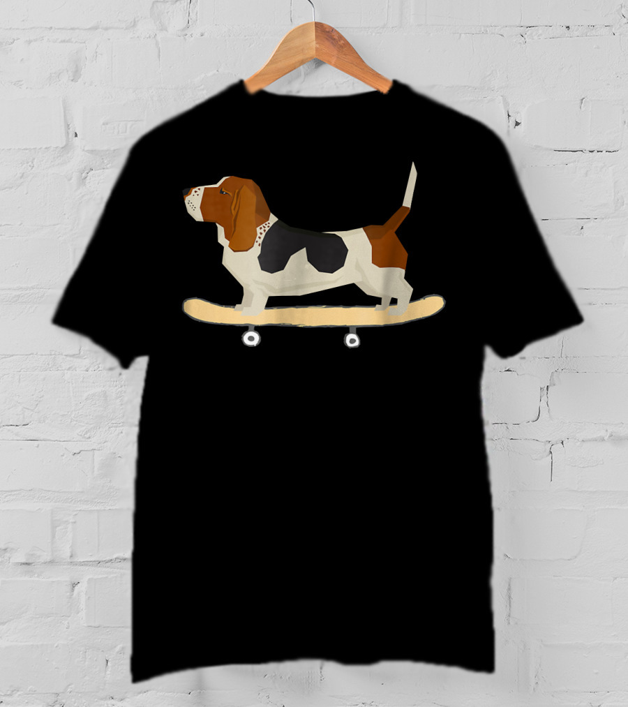 Funny Bassett Hound Skateboarding Adventure T-Shirt