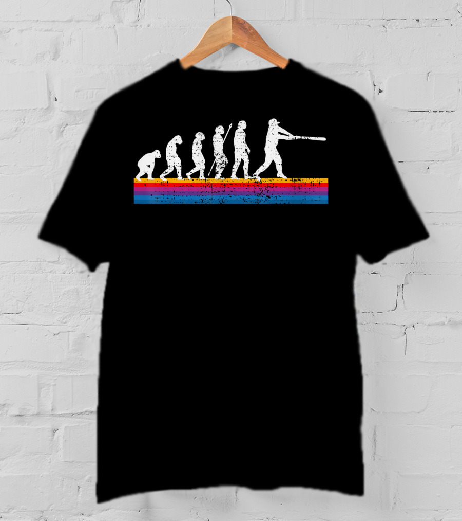 Funny Vintage Baseball Evolution Silhouette Retro Stripes T-Shirt