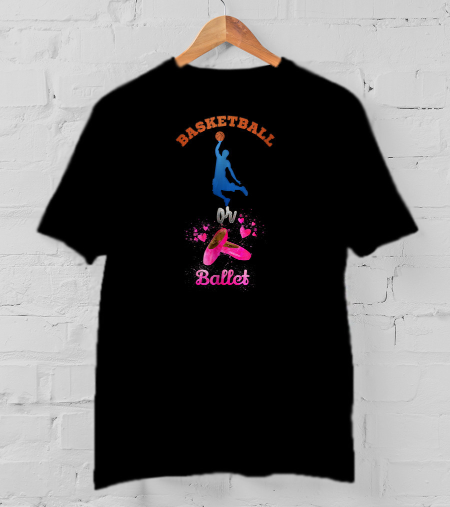 Basketball Or Ballet Team Blue Pink Gender Reveal T-Shirt