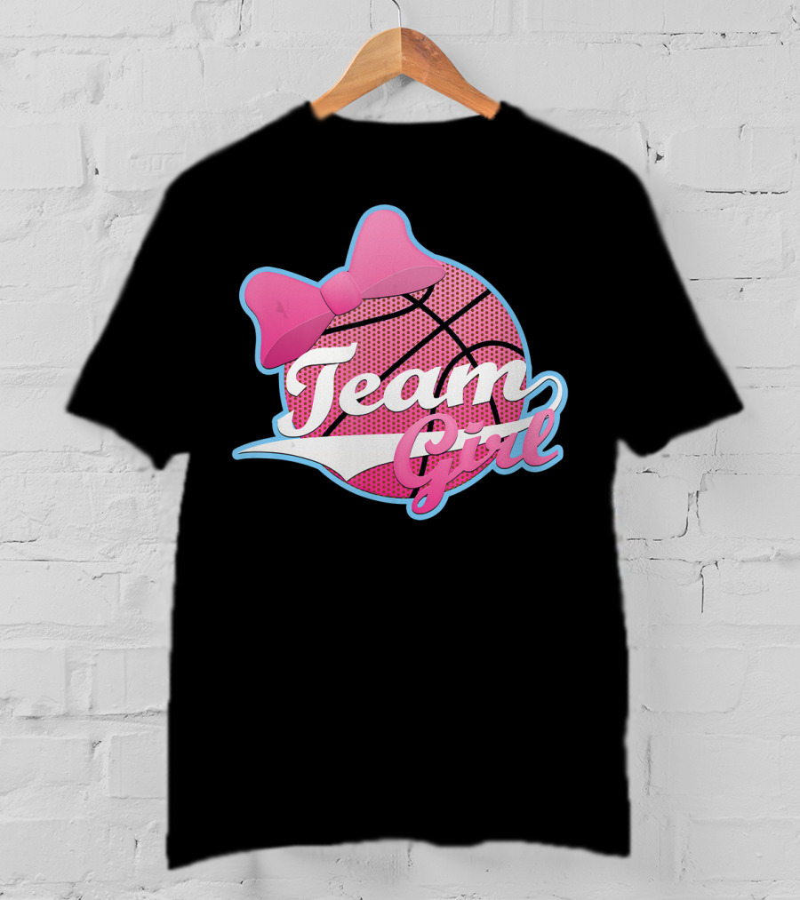 Gender Reveal Party Team Pink Girl Basketball Bow T-Shirt
