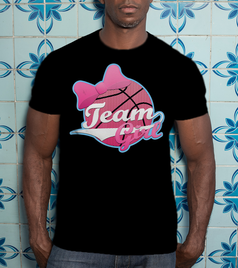 Gender Reveal Party Team Pink Girl Basketball Bow T-Shirt