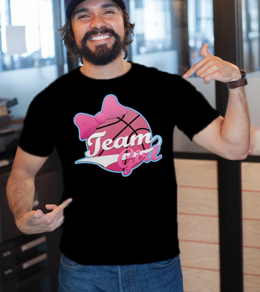 Gender Reveal Party Team Pink Girl Basketball Bow T-Shirt