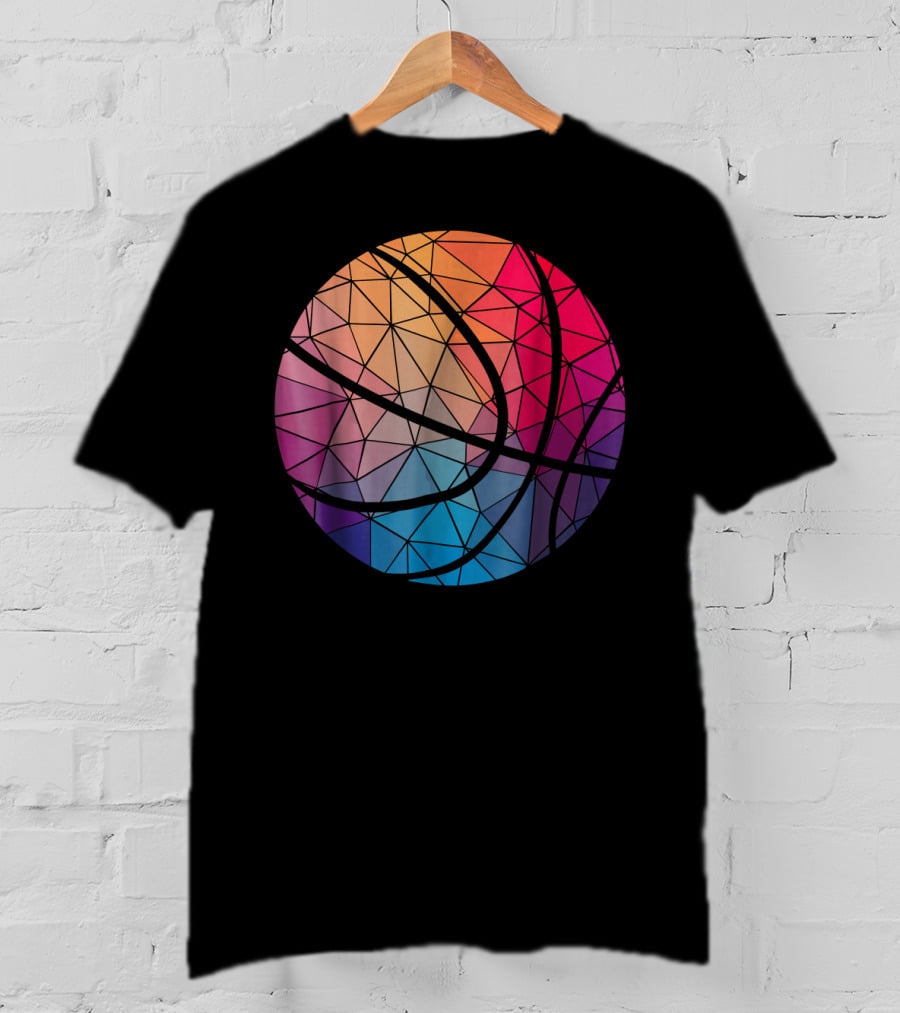 Geometric Cool Rainbow Basketball Shape T-Shirt
