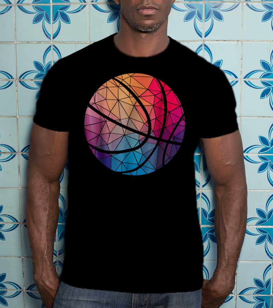 Geometric Cool Rainbow Basketball Shape T-Shirt