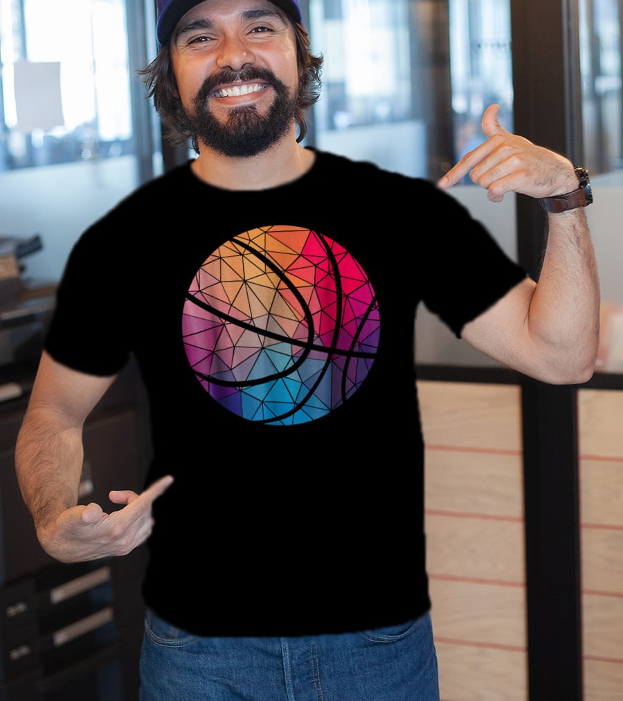 Geometric Cool Rainbow Basketball Shape T-Shirt