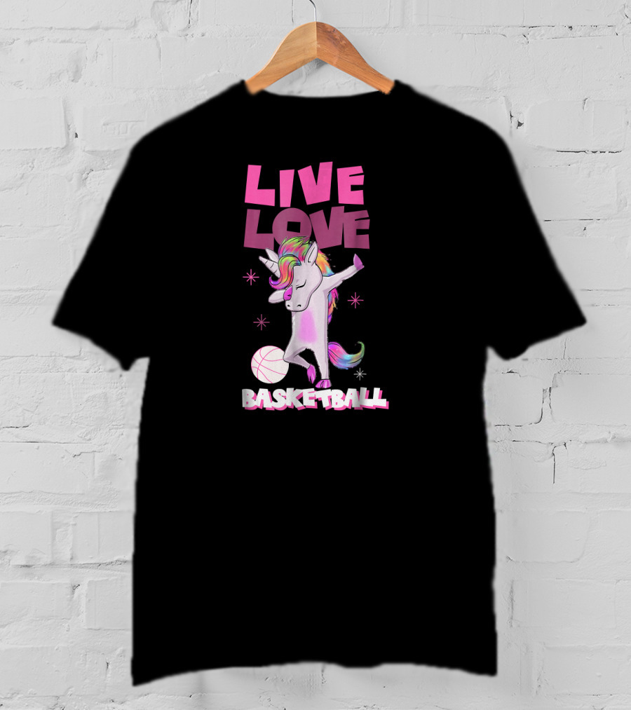 Live Love Basketball Dabbing Unicorn T-Shirt