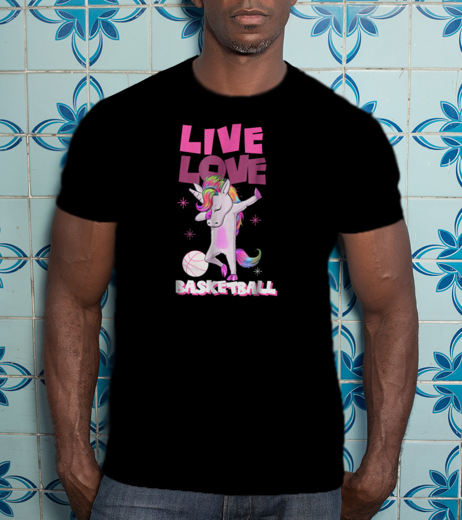 Live Love Basketball Dabbing Unicorn T-Shirt