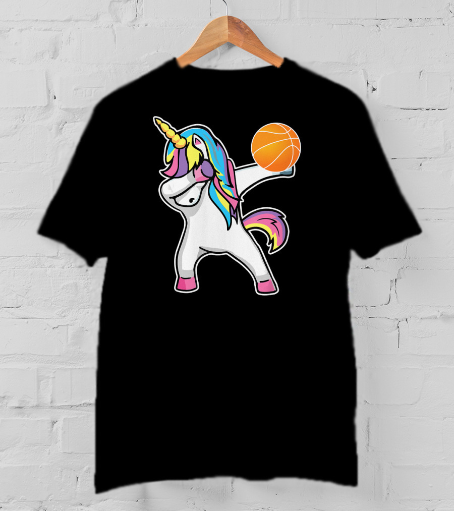 Unicorn Dabbing Basketball Player With Colorful Mane T-Shirt