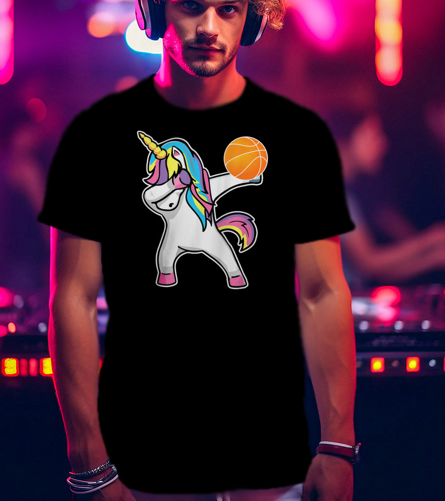 Unicorn Dabbing Basketball Player With Colorful Mane T-Shirt