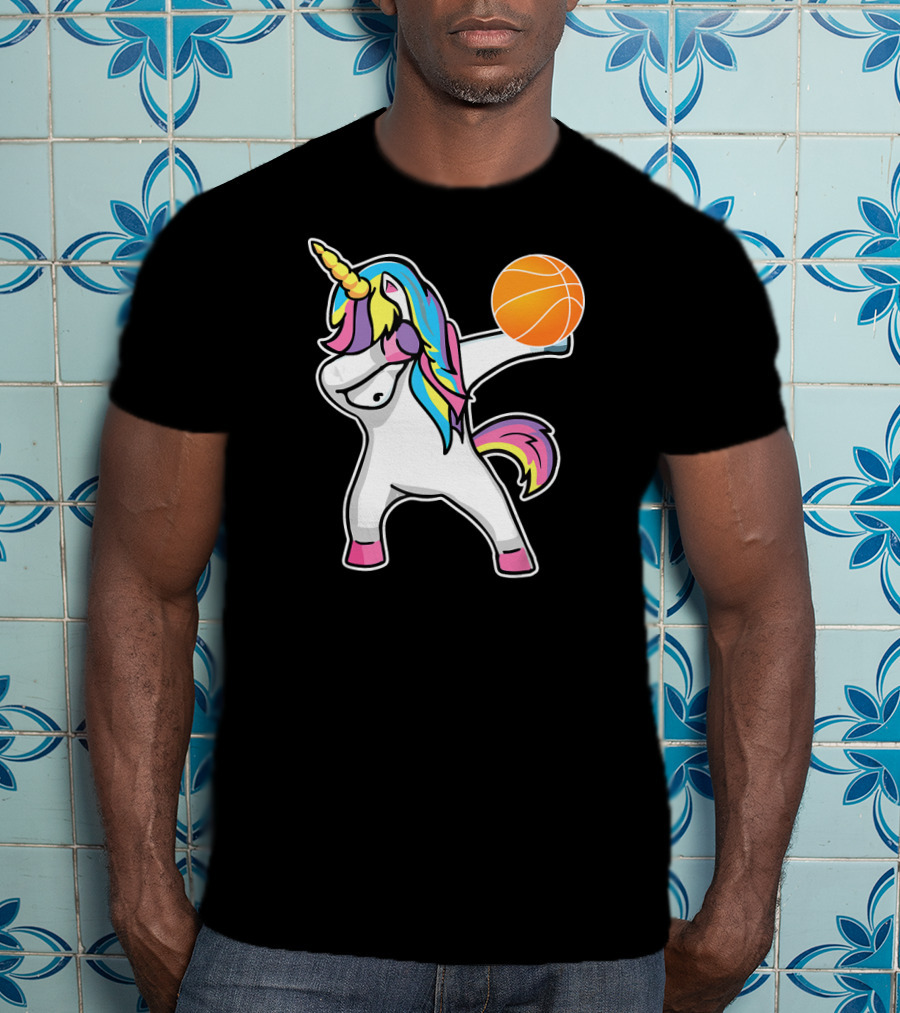 Unicorn Dabbing Basketball Player With Colorful Mane T-Shirt