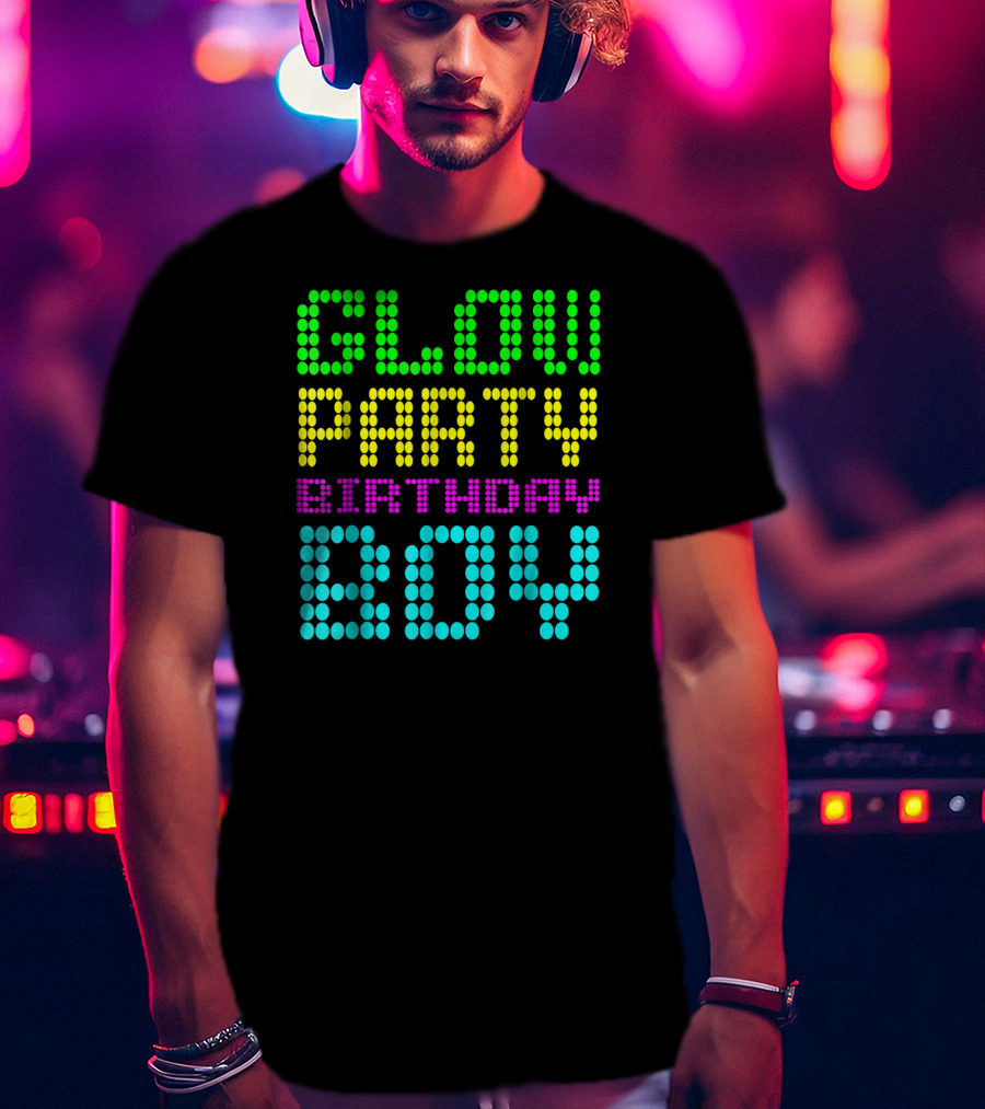 Glow Party Birthday Boy Colorful Dot Text T-Shirt