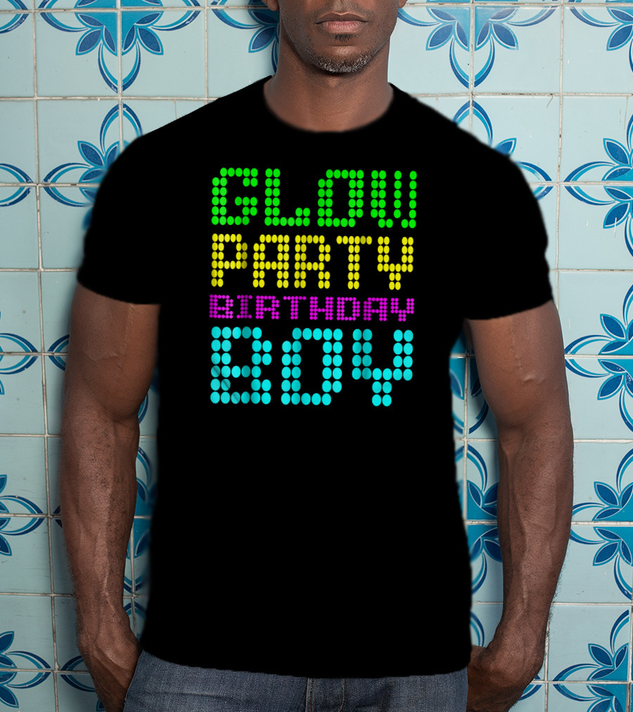 Glow Party Birthday Boy Colorful Dot Text T-Shirt