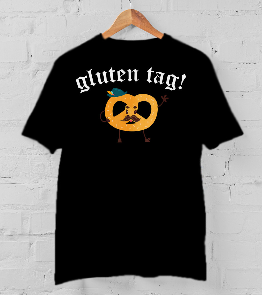 Gluten Tag Funny Oktoberfest Pretzel With Mustache And Hat T-Shirt