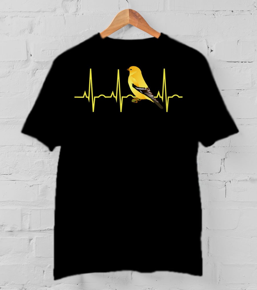 Goldfinch Heartbeat ECG Line Bird Songbird America T-Shirt