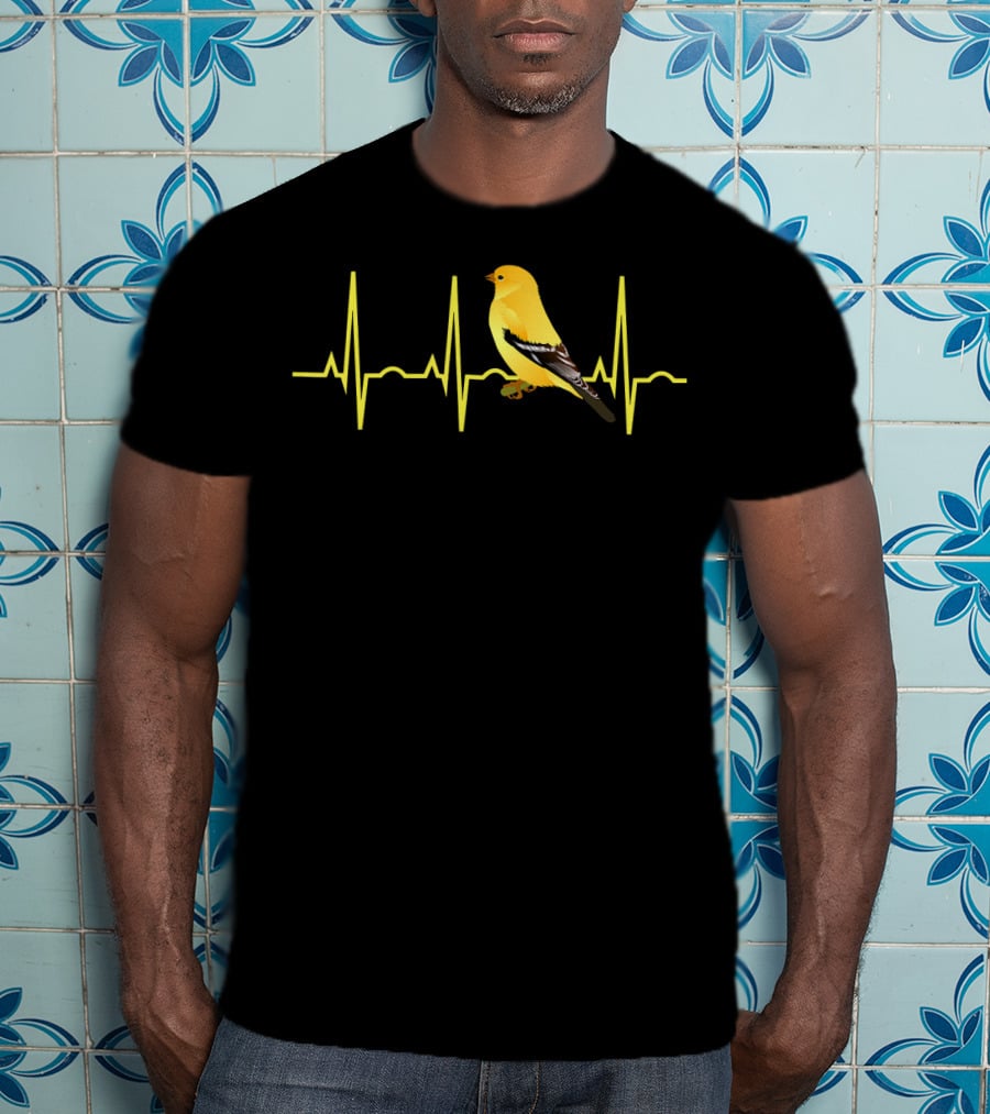 Goldfinch Heartbeat ECG Line Bird Songbird America T-Shirt