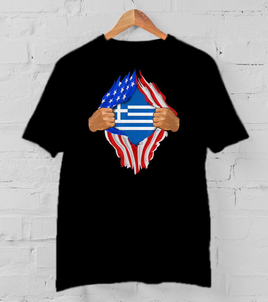 Greek Blood Inside Me Greece With American Flag Reveal T-Shirt