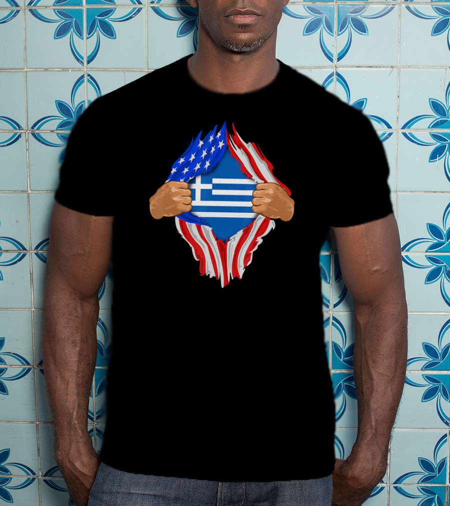 Greek Blood Inside Me Greece With American Flag Reveal T-Shirt