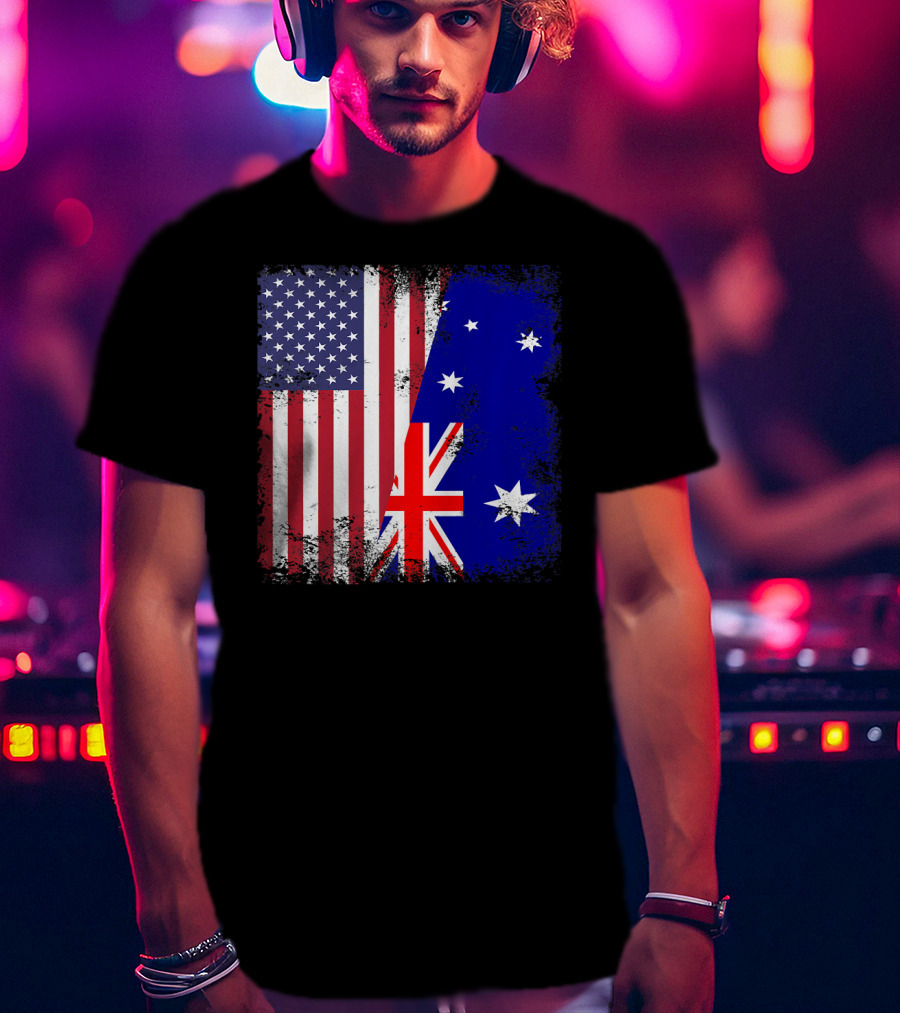 Vintage Half American Australian Flag Iconic T-Shirt